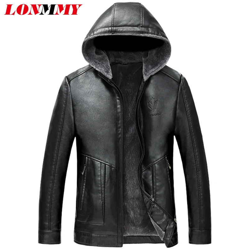 LONMMY искусственный мех пальто для мужчин Мужская кожаная куртка Верхняя одежда с