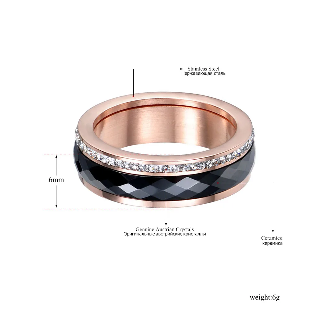 AENINE Классическая титановая сталь черная керамика обручальные кольца ювелирные изделия розовое золото Кубический Цирконий обручальные кольца для женщин AR18013