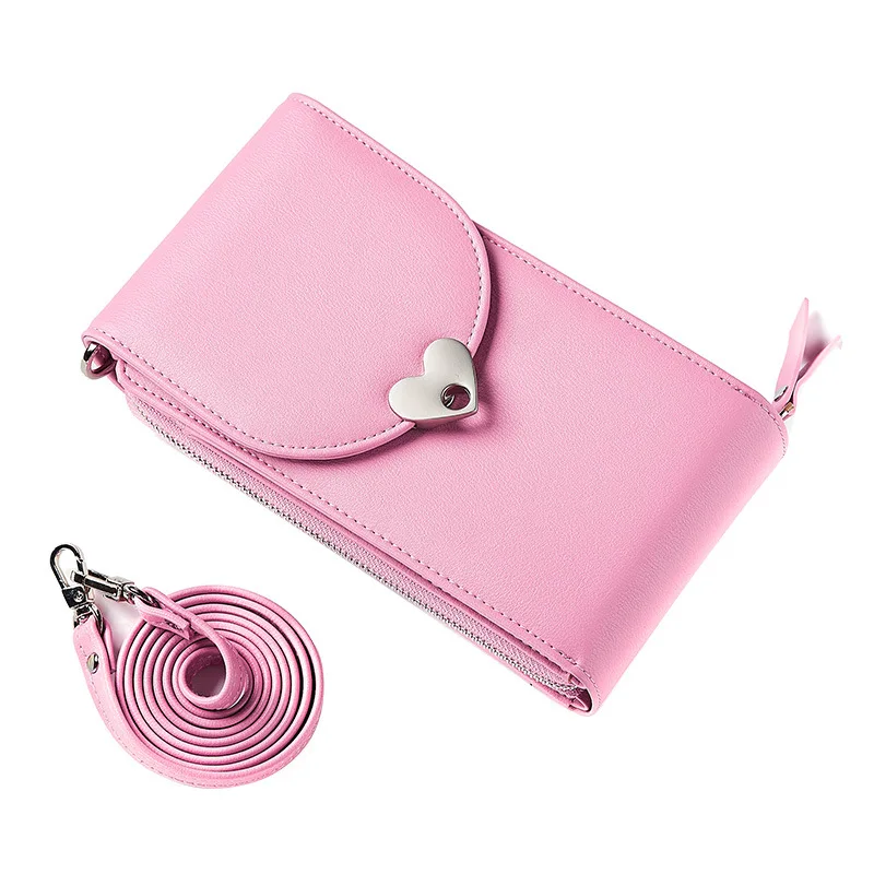 Новинка, женская маленькая сумка через плечо с персиковым сердцем, многофункциональная сумка для сотового телефона, Длинный кошелек, сумка для ключей, маленький держатель для кредитных карт - Цвет: rose Red