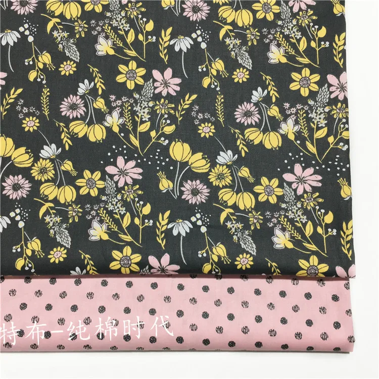 160x50 см черный цветочный твиловая, хлопковая ткань «сделай сам», детская одежда для девочек сделать постельные принадлежности одеяло украшения дома 160 г/м