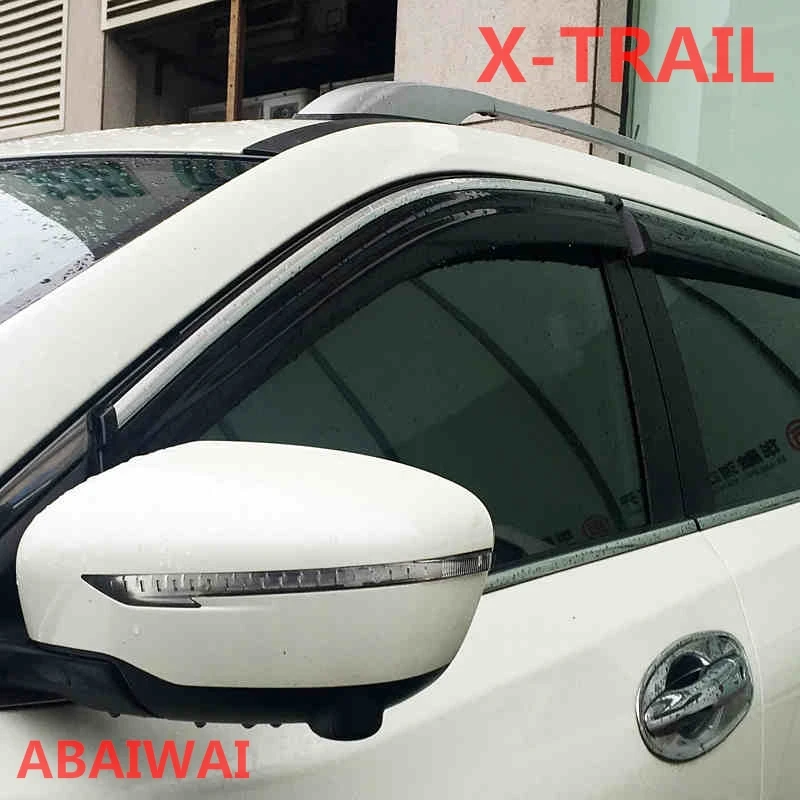

ABAIWAI 4PCS PC+Stainless Steel Car Window Visor Shades Awnings For Nissan X-TRAIL 2008-2013 2014-2016 Auto Sticker Accessory