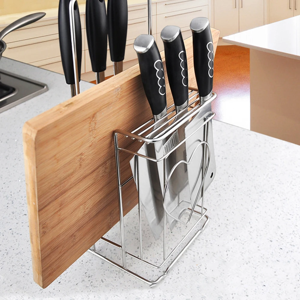 

Non-punched knife holder 304 Stainless Steel Shelf Rack Multi-Function Knife stand for kinves kitchen storage knife block