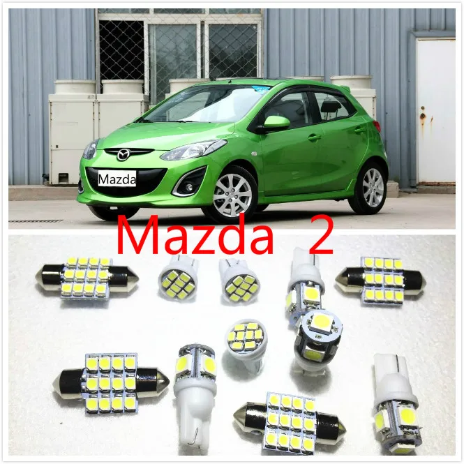 11 set White LED Lights Interior Package Map Dome For Mazda 2 2013 2016