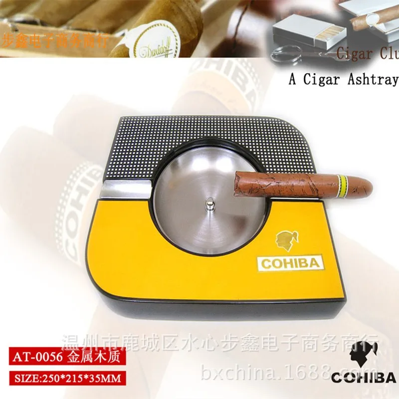 Cohiba Hi-Q площади Температура Крашеные деревянные металлический съемный чаша обрезки сигар пепельницы два куска по бокам держатель с 2 лежит