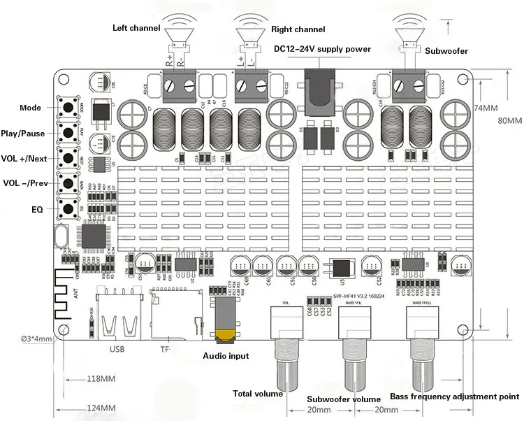 AIYIMA TPA3116 Bluetooth усилитель плата 2x50 Вт+ 100 Вт 2,1 канальный цифровой сабвуфер усилители USB TF декодирование Поддержка MP3 FLAC