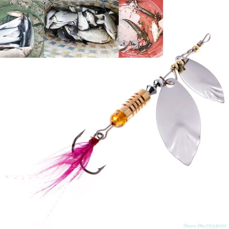 

New Metal Fishing Lure Sequins Spinner Spoon Baits Feather Fishhook Tackle Accessory hot selling Drop Ship