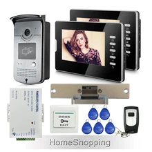 Cable al por mayor de 7 “Color Video de La Puerta Sistema de intercomunicación Teléfono + 2 Monitores + RFID Door Camera + Electric Huelga Lock ENVÍO GRATIS