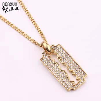 

20 pcs Creative Men's Razor Pendant Necklace Hip Hop Gold Color Cube Chain Zirconia Blade Necklaces Men Punk Rock Jewelry Gifts
