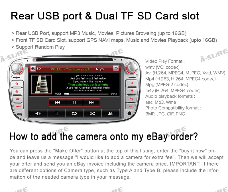 Cheap A-Sure 7" Car Auto Radio GPS Player DVD Navigation For Ford Mondeo Focus Galaxy S-Max C-Max Kuga Rear USB Port & Dual DAB+ 12