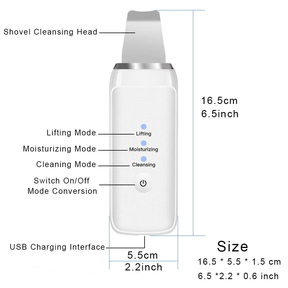 Ультразвуковая ионная скруббера для глубокого очищения лица, массажер для морщин, машина для EMS ухода за лицом, очищающее средство, лопатка, щетка, подъемная Лопата