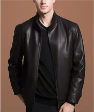 Free shipping ! stand collar leather jacket men’s genuine sheepskin leather clothing short design plus velvet outerwear / S-4XL