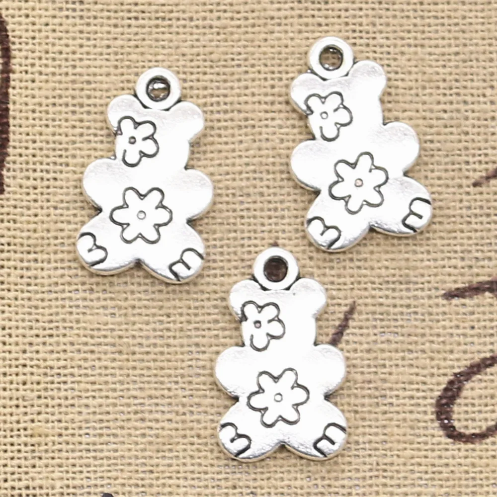 

20pcs Charms flower bear 20x11mm Antique Silver Pendants DIY Necklace Crafts Making Findings Handmade Tibetan Jewelry
