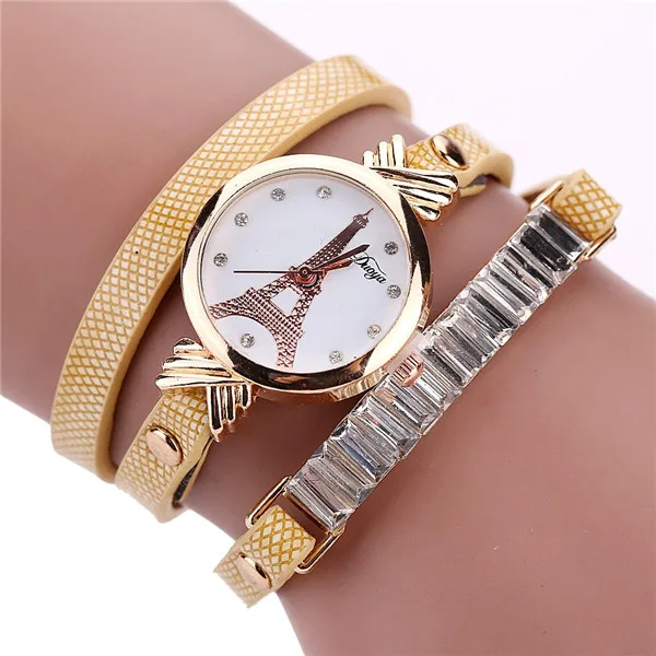 Новая мода женщин башня платье часы кожаный женский браслет наручные обыденные часы Роскошные Кварцевые Часы Relogio Feminino# D - Цвет: Golden