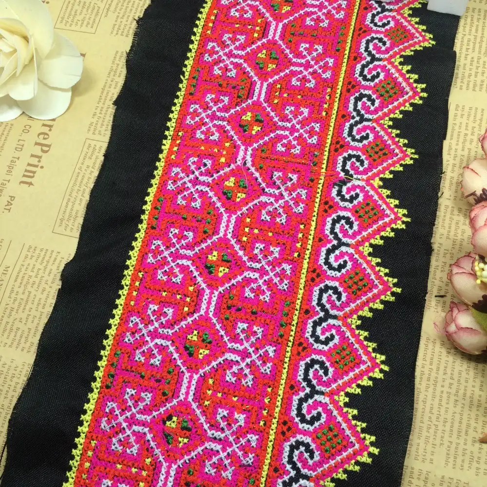 miao hmong cross stitch embroidery fabric lace sewing trim hmong paper money flower