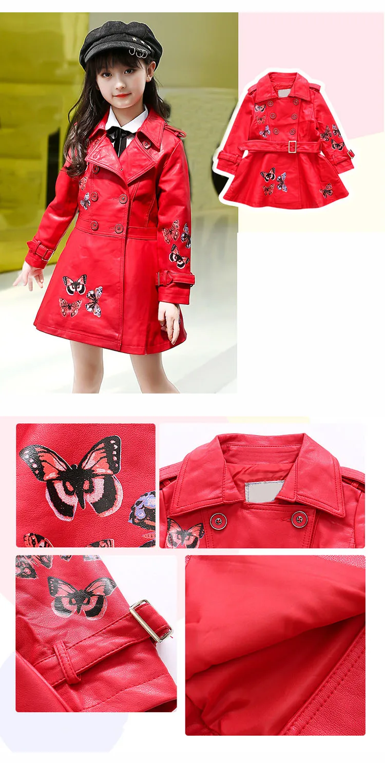 Christmas butterfly pattern children PU leather kids jackets girls trend coats jackets thick autumn winter jackets for girls   4 5 6 7 8 9 10 11 12 13 14 15 years little big girls  kids girl coat girl jacket leather 2017  trench coat (11)