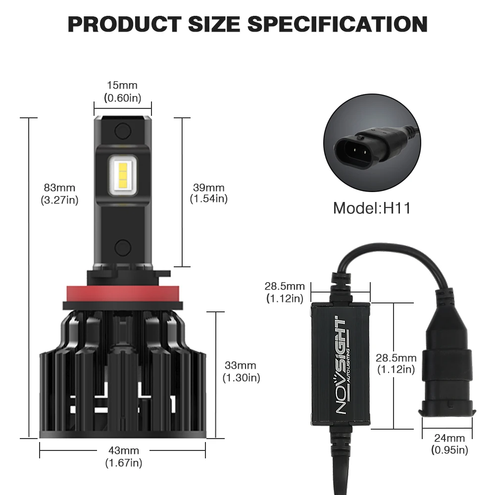 NOVSIGHT H7 светодиодный H4 H11 9006 9005 яркие автомобильные лампы, лампы 100W 20000LM декодер светодиодная фара головного света автомобиля передние фары 6000K 12V 24V