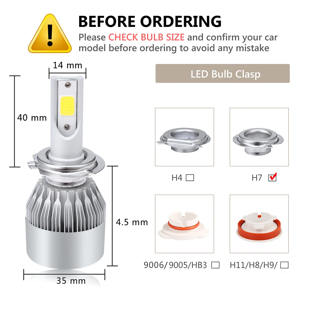 Лампы фар автомобиля светодио дный H4 H7 H11 9005 HB3 9006 HB4 H1 авто лампы 72 W 8000LM 6000 K 8000 K COB светодио дный фары автомобиля автомобилей огни