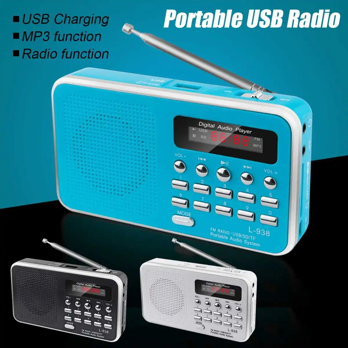 

Mini Portable FM Radio Rechargeable Digital MP3 Speaker Player Support TF SD Card Playing AUX Input Loudspeaker
