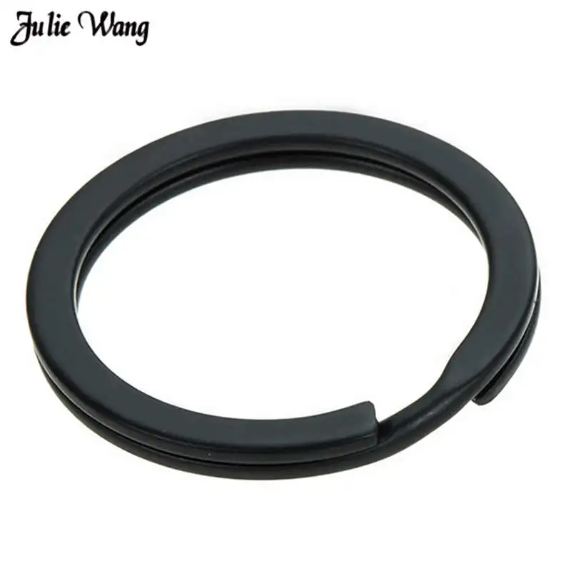 

Julie Wang 20pcs/pack 25mm 28mm 30mm 32mm Black Matte Iron Key Ring Key Chain Round Flat Ring Hole DIY Keychain Wholesale