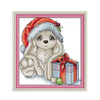 

Christmas puppy cartoon cross stitch kit, handmade DIY printed cloth embroidered cloth embroidery decoration dog painting