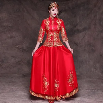 

New Bride Wedding Dress Noble Female Marriage Suit Chinese Style Women Phoenix Qipao Vintage Mandarin Collar Cheongsam Vestidos