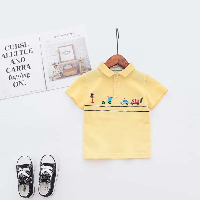 Fashion Summer Cotton Baby Boys Short Sleeved T-shirt Cartoon Embroidery Children Tees Kids Tops For Age 2-7 Years Old