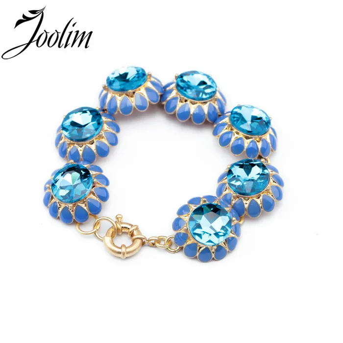 

JOOLIM Blue Green Orange Pink Round Flower Charm Bracelet for Women Design Jewelry Free Shipping