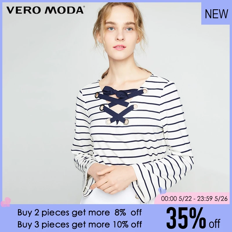

Vero Moda Contrasting Stripe Lace-up Neckline Pullover |317402510