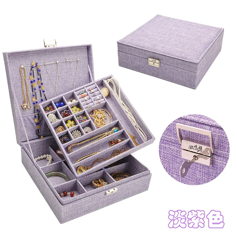 Стиль Лидер продаж простые свежий милый ткань льняная кольцо Цепочки и ожерелья ящик для хранения шкатулка для ювелирных изделий - Цвет: Light Purple