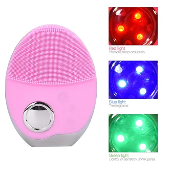 

Electric Rechargeable Ultrasonic Massager Cleaner LED Photon Light Therapy Skin Rejuvenation Silicone Makeup Removal Brush Puff