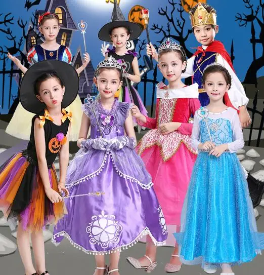 Fantasia infantil de halloween para festas, vestido de princesa para  crianças, bruxa, capa de vampiro, cosplay, para meninas, 2018