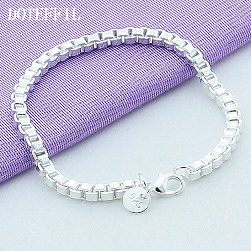 Блестящий браслет-цепочка коробки цепь куб браслет цепочка Резные буквы круглый кулон браслет Нижняя 925 серебряный цвет браслет