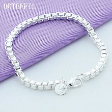 Блестящий браслет-цепочка коробки цепь куб браслет цепочка Резные буквы круглый кулон браслет Нижняя 925 серебряный цвет браслет