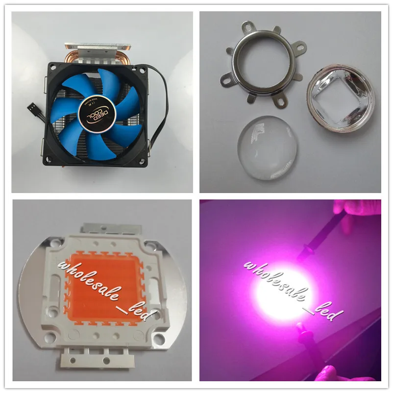 

10W 20W 30W 50W 100W 380-840nm Full Spectrum High Power LED Plant Grow Light+Heat Sink Copper Heat Pipe Fans+44mm Lens Kits