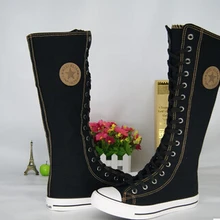 Г., модные женские ботинки в готическом стиле в стиле панк женские парусиновые сапоги до колена с боковой молнией Размеры 35-43