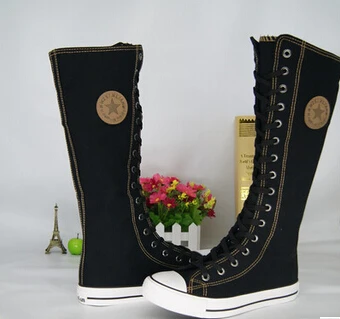 Najtaniej 2019 moda dla dorosłych Gothic PUNK kobiety buty kobiety kolana wysokie z boczny zamek błyskawiczny brezentowych butów 35 43 darmowa wysyłka