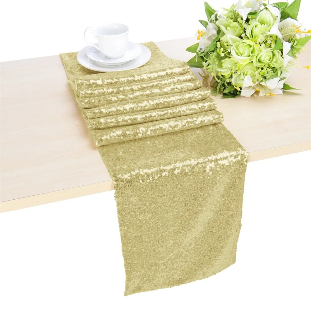 Light Gold 12x96inch Sequin Table Runner Mint Gold Sequin Table Runner