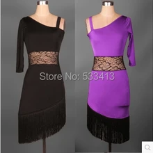 Костюмы для латинских танцев, сексуальные элегантные кружевные платья с одним рукавом для латинских танцев для женщин, конкурс латиноамериканских танцев, 5 цветов