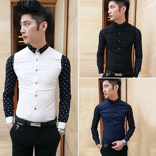 Men's Fashion Cotton Blend Shirt Casual Slim Fit Turn down Collar Long