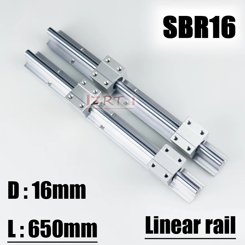 

ZRT 16mm linear rail SBR16 650mm supporter rails 2 pcs + 4 pcs SBR16UU blocks for CNC for 16mm linear shaft support rails