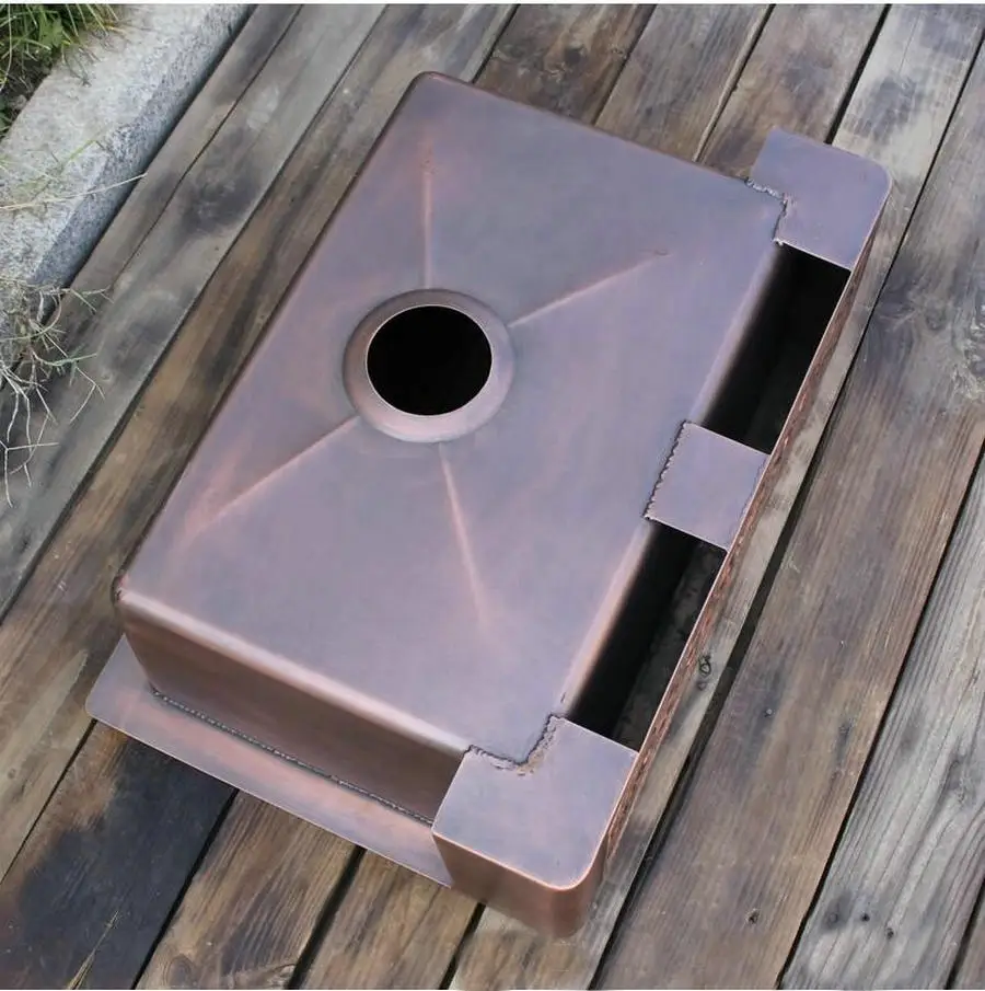 MAEBOW 60*43*20cm Antique Copper Regtangular Apron Front Single Bowl Artistic Kitchen Sink