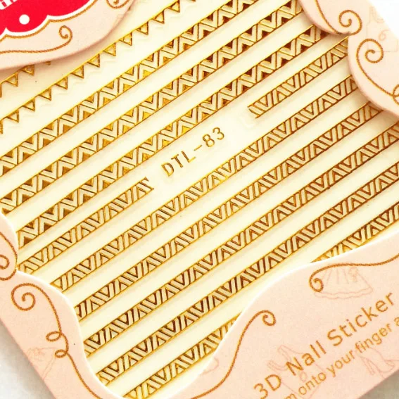 1 лист 3D наклейки для ногтей s Geo Сердце Звезда наклейки клей маникюр ногтей Советы украшения - Цвет: DTL83-gold