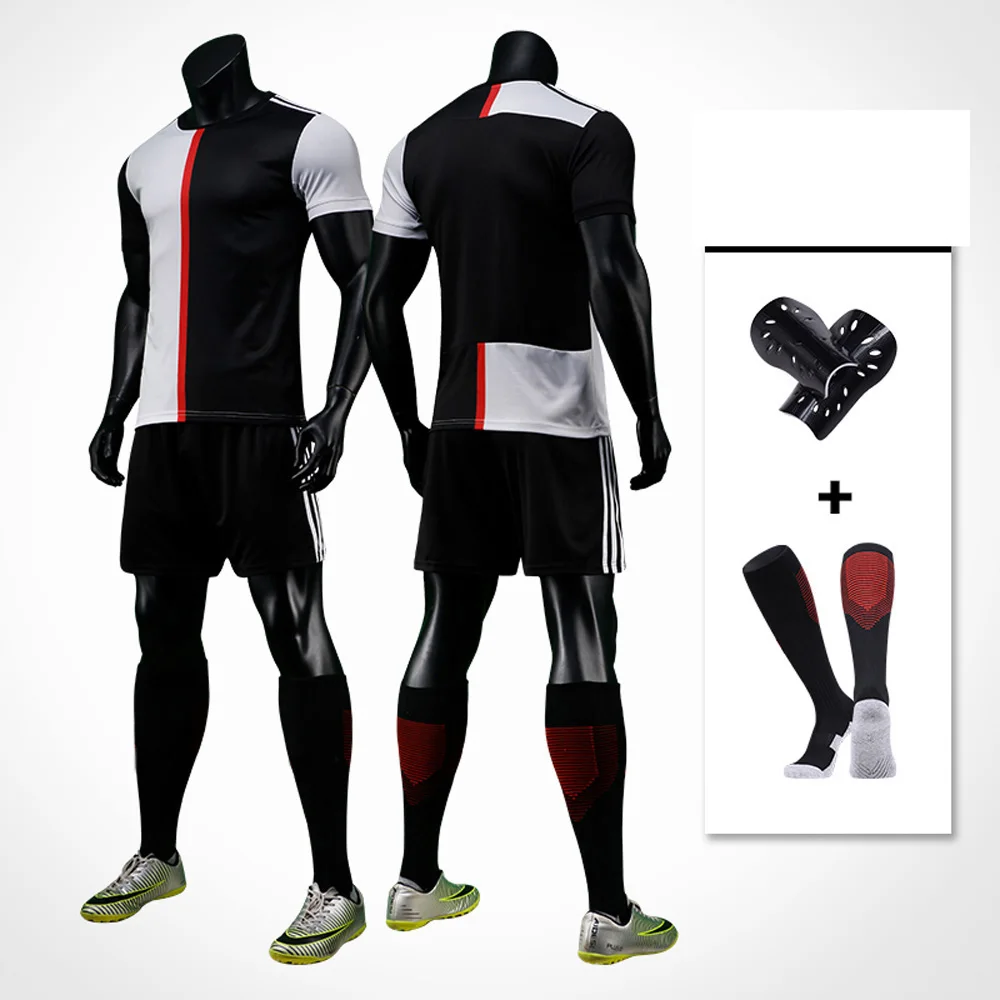 

19 20 Kids Adult Soccer Jerseys Set Football Jerseys Training Suits Uniform blank custom Sport Jersey with Socks and shin guards