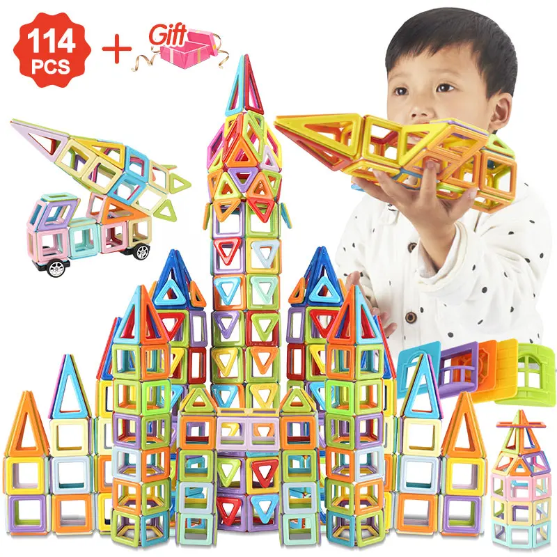 Online 114pcs A 196PCS Blocchi Magnetici Magnetico Del Progettista di Costruzione di Giocattoli Set Magnete Giocattoli Educativi Per I Bambini il Regalo Dei Capretti