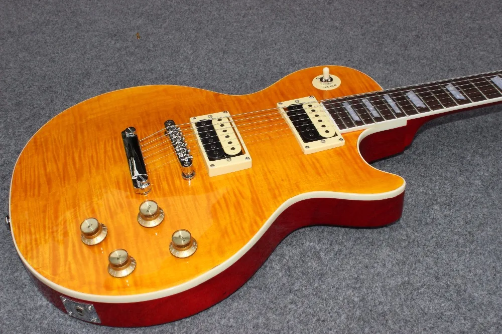 NEW Arrival Chinese factory OEM Electric Guitar in yellow color ,Quilted Maple Top &  real photos