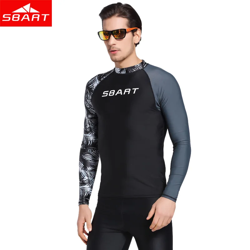 

SBART New Men Windsurf Rashguard Lycra Surf Swim Shirt UV Protection Rash Guard Diving Tops Long Sleeve Plus Size 3XL Swimsuit L