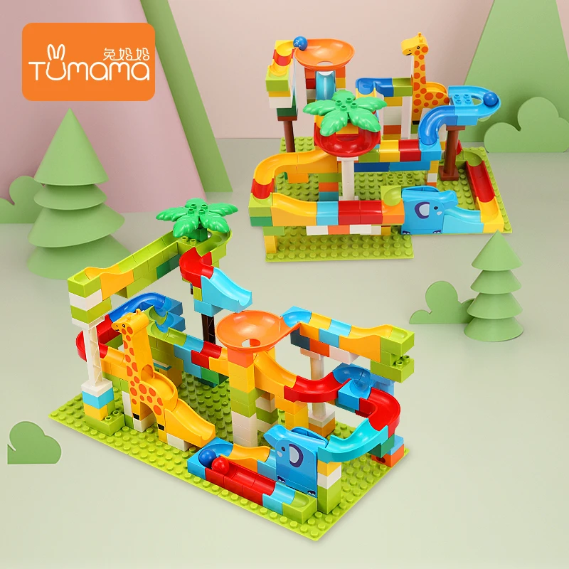 

Tumama Marble Race Run Maze Ball Track Building Blocks ABS Funnel Slide Assemble Bricks Compatible Duploe Blocks Toy For Kid