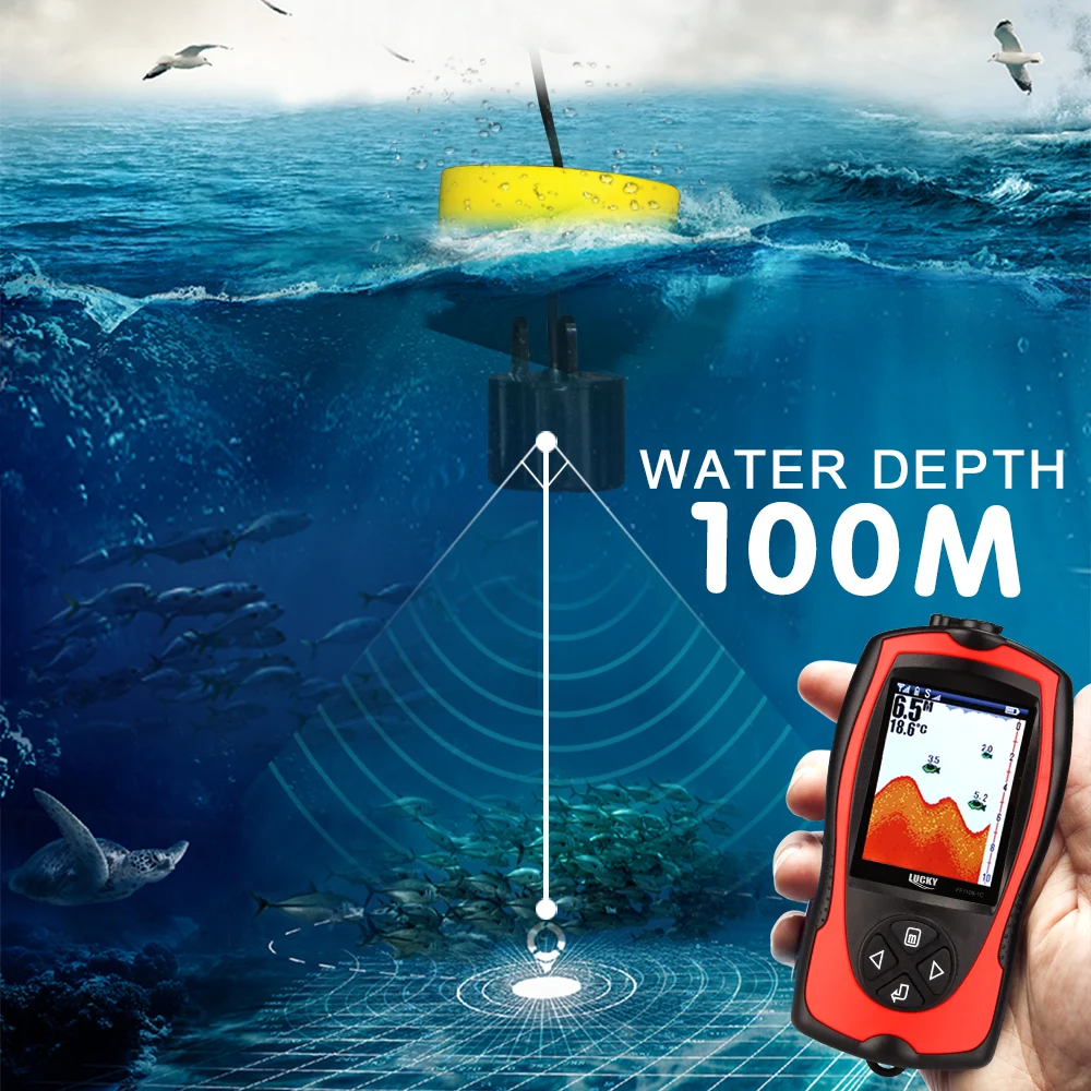 Portable Fish Finder 2.4' LCD 100M/300FT Depth Fish Alarm Wired Detector Sounder English Russian Options fishing accessories fish finder