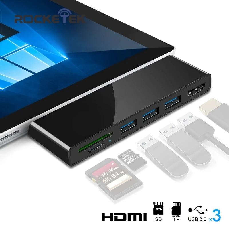 Игровая мышь Rocketek usb 3,0 кард-ридер с разрешением 4K HDMI с 1000 Мбит/с Gigabit Ethernet адаптер для SD/TF micro SD microsoft Surface Pro 3/4/5/6 концентратор