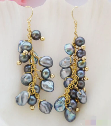 

HOT SELL - > 12124 BLACK BAROQUE KESHI REBORN PEARL DANGLE EARRING -Top quality free shipping